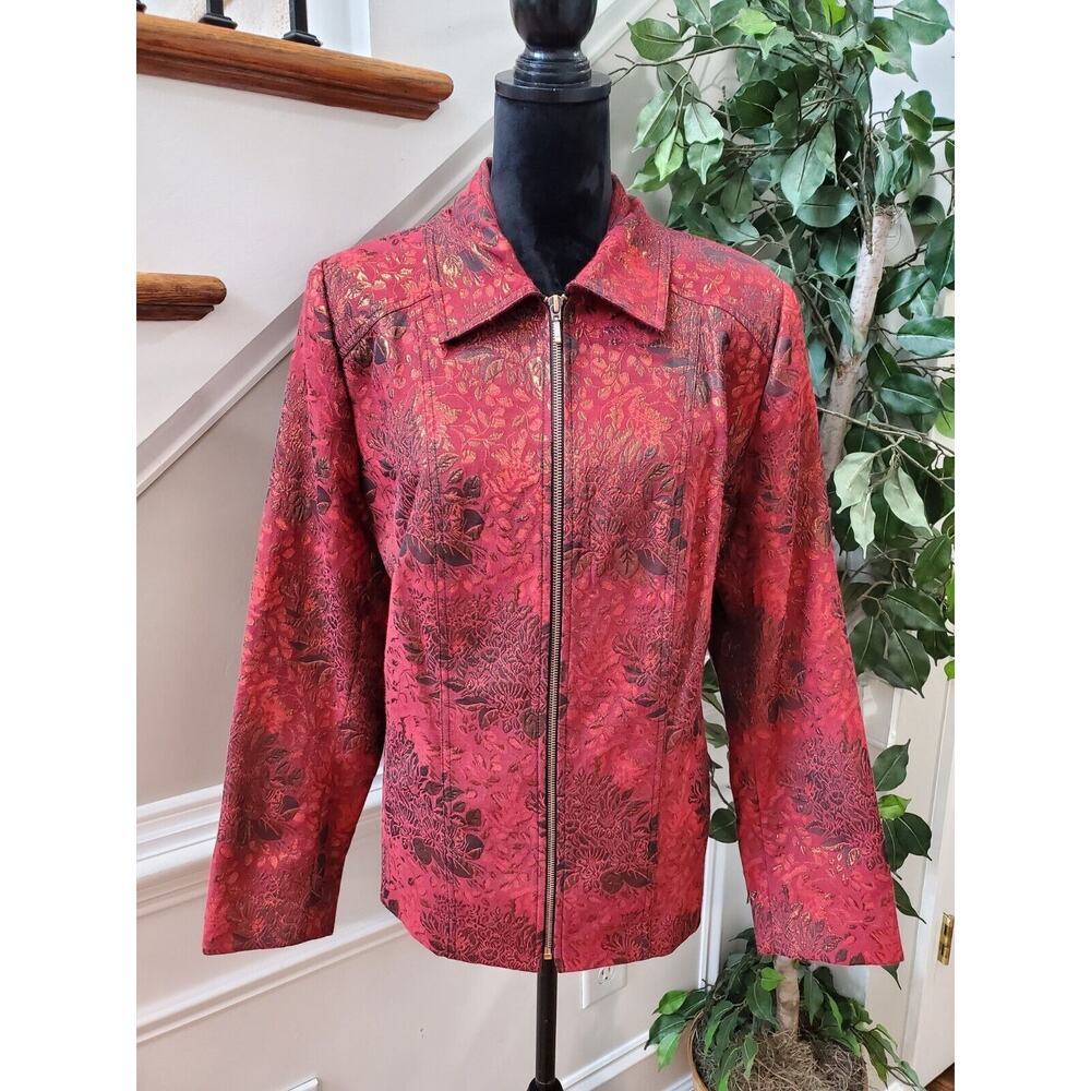 NKD Womens Red Floral Polyester Long Sleeve Full Zip Front Casual Jacket Size 16